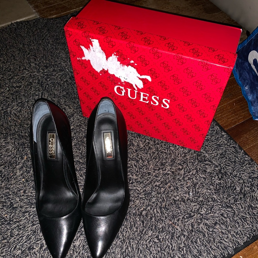 Guess Black Leather Stilettos size 6.5 heels.